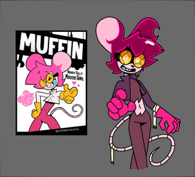 5_fingers anthro bandage blue_tongue bodysuit broken_glasses buckteeth clothed clothing eyewear female fingers fur glasses gloves grey_background hair handwear looking_at_viewer messy_hair mouse_tail navel notched_ear open_mouth pink_body pink_clothing pink_fur pink_gloves pink_hair pink_handwear simple_background skinsuit solo tail teeth text tight_clothing tongue yellow_clothing yellow_eyewear yellow_glasses yellow_gloves yellow_handwear darli_buni muffin_(goommymuffin) ghost mammal mouse murid murine rodent spirit digital_media_(artwork) english_text reference_image