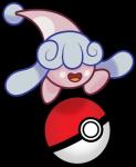 ball blue_hair blush blush_stickers female hair hair_over_eyes open_mouth pokeball simple_background solo transparent_background anonymous_artist kirby_(series) nintendo pokemon generation_8_pokemon hatenna pokemon_(species) waddling_head 2019 alpha_channel crossover