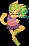 anthro bottomwear clothed clothing crown crystal_armor drill_curls extended_arm female green_eyes green_hair hair headgear pose shirt shorts simple_background skirt solo tail tiara topwear transparent_background whiskers yellow_body yagi_the_goat copy_kitty boki_lamira animal_humanoid cat_humanoid felid felid_humanoid feline feline_humanoid humanoid mammal mammal_humanoid alpha_channel digital_media_(artwork) hi_res