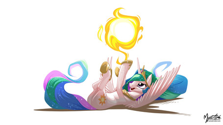crown cutie_mark feathered_wings feathers female feral fire gold_(metal) hair headgear horn jewelry lying multicolored_hair necklace on_back purple_eyes simple_background solo sparkles sun white_background white_body white_feathers wings mysticalpha friendship_is_magic hasbro my_little_pony mythology princess_celestia_(mlp) equid equine mammal mythological_creature mythological_equine winged_unicorn 16:9 2013 digital_media_(artwork) hi_res widescreen
