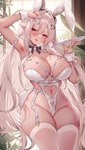 big_breasts breasts cleavage clothed clothing fake_ears fake_rabbit_ears female hair legwear lingerie long_hair navel not_furry solo thigh_highs sora72iro_kaba9 elf humanoid hi_res