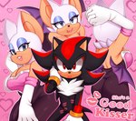 anthro armwear breasts cleavage clothed clothing dark_body duo elbow_gloves eyeshadow female footwear fur gloves handwear kiss_mark lipstick looking_at_viewer makeup male tan_body tan_skin text white_body white_fur wings kore_eon sega sonic_the_hedgehog_(series) rouge_the_bat shadow_the_hedgehog bat eulipotyphlan hedgehog mammal english_text hi_res