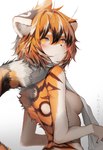 anthro black_nose blush breasts brown_body brown_fur brown_hair butt butt_pose countershading cute_fangs fangs female female_anthro fluffy fluffy_ears fluffy_tail fur hair kemono looking_back multicolored_body multicolored_ears multicolored_fur multicolored_hair multicolored_tail nude orange_body orange_eyes orange_fur orange_hair pose raised_tail short_hair side_boob simple_background solo tail teeth text whiskers white_background white_body white_fur white_hair tabhead arknights hypergryph studio_montagne waaifu_(arknights) felid mammal pantherine tiger 2021 absurd_res digital_media_(artwork) hi_res japanese_text translated translated_description