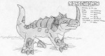 erection feral genitals male penis quadruped simple_background solo text white_background salamander_(artist) bandai_namco digimon ceratopsian digimon_(species) dinosaur monochromon ornithischian prehistoric_species reptile scalie english_text greyscale monochrome species_name traditional_media_(artwork)