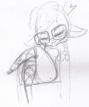 :3 anthro biped chair crown eyelashes eyewear female furniture glasses half-closed_eyes headgear narrowed_eyes sitting smile solo vono basic_instinct disney zootopia dawn_bellwether bovid caprine domestic_sheep mammal sheep black_and_white monochrome sketch