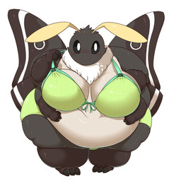 anthro belly big_belly big_breasts biped black_body black_fur bra breasts clothed clothed_anthro clothed_female clothing female female_anthro front_view fur glistening glistening_body glistening_skin hand_on_belly insect_wings looking_at_viewer non-mammal_breasts obese obese_anthro obese_female overweight overweight_anthro overweight_female simple_background solo standing thick_thighs underwear white_belly white_body white_fur wide_hips wings yosioka_san jonasii arthropod insect lepidopteran moth 1:1 2016 digital_media_(artwork) hi_res