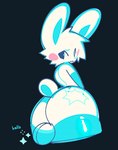 anthro armwear balls blush butt clothing duo elbow_gloves femboy footwear fur genitals gloves hair handwear legwear looking_back male multicolored_body socks solo sparkles thigh_highs two_tone_body white_body white_fur white_hair moxiidraws lagomorph leporid mammal rabbit