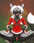 anthro black_body black_fur blue_eyes bottomless breasts clothed clothing dildo dildo_in_pussy dildo_insertion dildo_sitting dipstick_tail female fur genitals gradient_background green_eyes grey_body grey_fur heterochromia holidays inner_ear_fluff markings masturbation multicolored_tail open_mouth penetration pink_pussy pussy sex_toy sex_toy_in_pussy sex_toy_insertion simple_background solo tail tail_markings tongue tongue_out toying_self tuft vaginal vaginal_masturbation vaginal_penetration white_body white_fur shinigamigirl casidhevixen christmas zeitgeist canid canine fox mammal red_fox silver_fox true_fox 2020 4:5 digital_media_(artwork) shaded