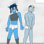 1:1 anthro anthrofied briefs bulge clothed clothing duo fuze generation_1_pokemon generation_4_pokemon hi_res logan_(fuze) looking_at_another machop male male/male navel nintendo nipples pokemon pokemon_(species) riolu tighty_whities topless underwear underwear_only white_briefs white_clothing white_underwear