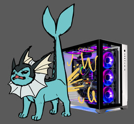 ambiguous_gender anthro bodily_fluids computer electronics feral genital_fluids grey_background humor peeing piss_destruction raised_tail rgb_lighting simple_background solo spraying standing tail urine blitzdrachin conditional_dnp nintendo pokemon eeveelution generation_1_pokemon pokemon_(species) vaporeon digital_drawing_(artwork) digital_media_(artwork) flat_colors