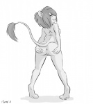 anthro anus breasts butt digitigrade eyelashes female genitals looking_at_viewer pussy side_boob solo spread_butt spread_legs spreading tail tail_tuft tuft ribnose maya_white felid lion mammal pantherine 2013 greyscale hi_res monochrome