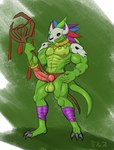 anthro balls bone bone_mask claws genitals green_body green_skin knot male mask muscular muscular_anthro muscular_male nipples non-mammal_balls non-mammal_nipples penis skull skull_mask solo staff tail khloros terraria witch_doctor_(terraria) lihzahrd