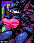 anthro big_breasts bodysuit breasts clothing eyeshadow female fur green_eyes makeup mask ninja skinsuit solo thick_thighs tight_clothing warrior white_body white_fur wide_hips wings th3gadfly sega sonic_the_hedgehog_(series) rouge_the_bat bat mammal hi_res