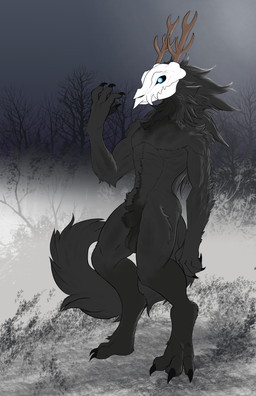 2_horns 3_toes 4_fingers abs animal_genitalia animal_penis anthro antlers arm_tuft athletic athletic_male ball_tuft balls biceps big_balls big_sheath biped black_balls black_body black_claws black_fur black_genitals black_hair black_pawpads black_sclera black_sheath blue_eyes body_hair bone bone_mask brown_horn casual_nudity chest_hair chest_tuft claws crotch_tuft detailed_background digitigrade elbow_tuft feet finger_claws fingers flaccid fluffy fluffy_tail forest fully_sheathed fur genitals glowing glowing_eyes hair happy_trail horn light long_tail looking_at_viewer male male_anthro mane mane_hair mask monotone_body monotone_fur moonlight mouth_closed muscular muscular_anthro muscular_male nature nature_background neck_tuft night nude nude_anthro nude_male outside pawpads paws penis plant pubes saggy_balls sharp_teeth sheath skull skull_head skull_mask slim smile snow solo standing tail tail_tuft teeth text toe_claws toes tree tuft white_eyes susono american_mythology indigenous_north_american_mythology mythology north_american_mythology canid canine canis mammal monster wendigo wolf absurd_res detailed digital_media_(artwork) english_text full-length_portrait hi_res portrait