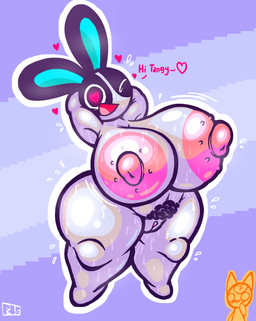 anthro areola belly big_areola big_breasts big_eyes big_nipples black_body black_fur blush blush_lines bodily_fluids breasts cutaway dialogue duo featureless_feet feet female female/female flying_sweatdrops fur genitals hands_behind_back heart_after_text heart_pupils huge_areola huge_breasts huge_nipples humanoid_genitalia humanoid_vulva hyper hyper_areola hyper_nipples interspecies leaf logo looking_at_viewer montgomery_glands multicolored_body multicolored_fur navel nipples nude one_eye_closed open_mouth open_smile outline overweight overweight_anthro overweight_female pattern_background pink_areola pink_nipples pubes purple_background simple_background smile solo_focus standing striped_background sweat sweatdrop talking_to_another text thick_thighs three-quarter_view two_tone_body two_tone_fur vulva white_body white_fur white_outline wide_hips filthyskull animal_crossing nintendo dotty_(animal_crossing) tangy_(animal_crossing) domestic_cat domestic_rabbit dutch_rabbit felid feline felis lagomorph leporid mammal oryctolagus rabbit 2025 aliasing artist_logo binary_drawing cel_shading digital_drawing_(artwork) digital_media_(artwork) english_text full-length_portrait hi_res portrait shaded