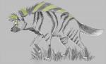 ambiguous_gender feral mane solo stripes killingtea hyena mammal striped_hyena monochrome