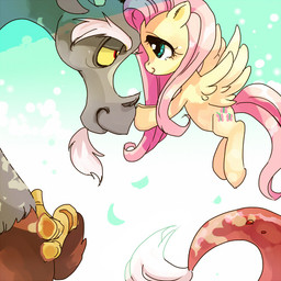 cutie_mark duo eye_contact feathered_wings feathers female feral green_eyes hair looking_at_another male pink_hair quadruped red_eyes tail wings yellow_body yellow_feathers pasikon friendship_is_magic hasbro my_little_pony mythology discord_(mlp) fluttershy_(mlp) chimera draconequus equid equine mammal mythological_creature mythological_equine pegasus 1:1 low_res source_request