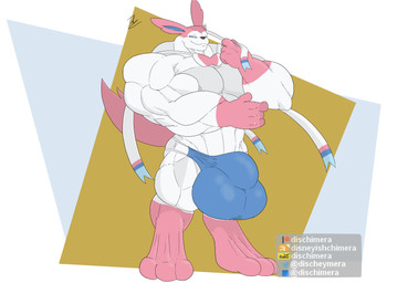 abs anthro balls big_balls big_bulge big_muscles big_pecs bulge clothed clothing genitals huge_balls huge_bulge hyper hyper_balls hyper_bulge hyper_genitalia male muscular muscular_anthro muscular_arms muscular_legs muscular_male muscular_thighs navel nipples pecs skimpy skimpy_underwear smug smug_face solo thick_neck underwear conditional_dnp dischimera nintendo pokemon eeveelution generation_6_pokemon pokemon_(species) sylveon