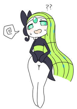 ambiguous_gender bodily_fluids dizzy_eyes featureless_hands featureless_legs forehead_gem gem green_eyes green_hair hair mitten_hands open_mouth pseudo_clothing question_mark simple_background solo standing sweat white_legs yakiniku628 nintendo pokemon generation_5_pokemon legendary_pokemon meloetta meloetta_(aria_form) pokemon_(species) hi_res
