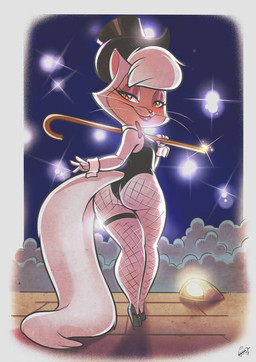 anthro big_butt breasts butt clothing crowd female fishnet_clothing footwear group high_heels looking_at_viewer looking_back public shoes smile stage wide_hips fabio_paulino cats_don't_dance warner_brothers sawyer_(cats_don't_dance) domestic_cat felid feline felis mammal 2017