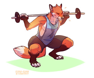 4_toes anthro biceps black_ears blush bodily_fluids bottomwear clothed clothing crouching digitigrade dipstick_tail exercise feet flexing male markings paws shirt shorts slim solo sweat tail tail_markings tank_top toes topwear weightlifting workout flynx-flink todd_tweed canid canine fox mammal hi_res