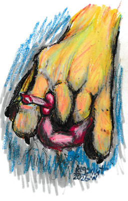abstract_background andromorph animal_genitalia animal_vulva anthro canine_genitalia canine_vulva claws clitoral clitoral_masturbation disembodied_hand disembodied_vulva fingers_in_pussy fur genitals intersex knotted_clitoris masturbation micropenis pawpads penis small_penis solo vulva regsmutt canid canine mammal 2026 crayon_(artwork) mixed_media oil_pastel_(artwork) pastel_(artwork) traditional_media_(artwork) trans_(lore) trans_man_(lore)