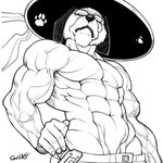 abs anthro biceps clothing hat headgear headwear male muscular muscular_male obliques pecs pose solo triceps vein grillo one_piece duke_dogstorm 1:1 absurd_res hi_res monochrome