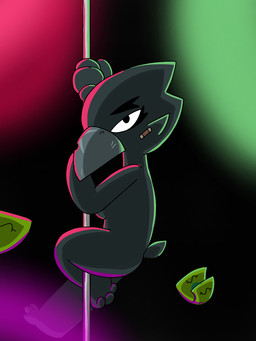 3_toes anthro bandage beak black_body black_feathers crossgender feathers feet female money nude pole simple_background solo stripper stripper_pole tipping toes videojustin1999 brawl_stars supercell_(company) crow_(brawl_stars) avian bird corvid corvus_(genus) crow hybrid oscine passerine 3:4
