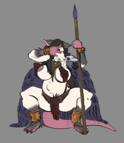 anthro bottomwear clothing covering covering_face crouching embarrassed erect_nipples female hair loincloth long_hair melee_weapon nipples polearm pregnant pregnant_anthro pregnant_female pubes solo spear tail tribal tribal_clothing weapon whiskers guayo venny_nykopp american_opossum mammal marsupial absurd_res hi_res
