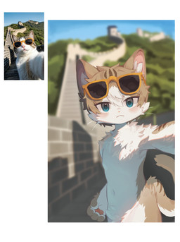 anthro blue_eyes chest_tuft countershading crotch_tuft eyewear eyewear_on_head featureless_crotch great_wall_of_china hand_pawpads kemono male nude pawpads photo_reference selfie solo sunglasses sunglasses_on_head tuft wearing_sunglasses young young_anthro young_male fxnabi domestic_cat felid feline felis mammal tabby_cat 2026 absurd_res hi_res korean_description portrait reference_image three-quarter_portrait