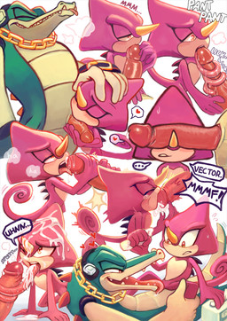 animal_genitalia anthro blush bodily_fluids clothing cum cum_in_mouth cum_inside cum_on_face cumshot duo ejaculation electronics erection genital_fluids genital_slit genitals gloves green_body handwear headphones horn humanoid_genitalia humanoid_penis jewelry licking licking_tip male male/male male_penetrated male_penetrating male_penetrating_male necklace on_lap oral oral_penetration penetration penile penis penis_covering_eyes penis_grab penis_lick purple_body sex simple_background slit_licking slit_play sucking_tip tail teeth tongue tongue_out tongue_wrapped_around_penis picklocket sega sonic_the_hedgehog_(series) espio_the_chameleon vector_the_crocodile chameleon crocodile crocodilian lizard reptile scalie digital_media_(artwork) sketch_page