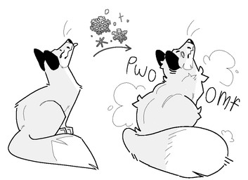 ambiguous_feral ambiguous_gender become_fluffy blep countershade_face countershade_fur countershade_torso countershading dipstick_tail directional_arrow feral fur markings quadruped sitting snowflake solo tail tail_markings tongue tongue_out tuft servali_sketch canid canine fox mammal 2025 aliasing digital_drawing_(artwork) digital_media_(artwork) line_art monochrome