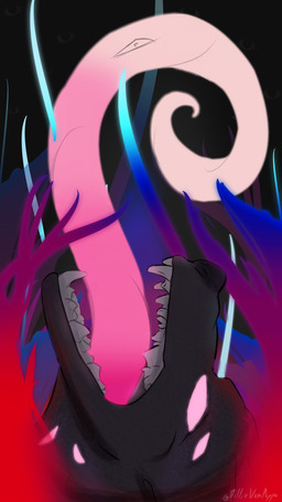 anthro female glistening glistening_eyes multicolored_tongue side_view solo teeth tentacles tongue millievonpuppo 9:16 absurd_res headshot_portrait hi_res portrait