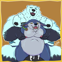 abdominal_bulge ahegao anal anal_penetration anthro arm_markings belly big_belly blush bodily_fluids cum cum_in_mouth cum_inflation cum_inside duo excessive_cum excessive_genital_fluids facial_markings genital_fluids head_markings inflation looking_pleasured male male/male markings nipples nude penetration kaeros league_of_legends mythology riot_games tencent volibear warwick_(lol) bear canid canine mammal mythological_canine mythological_creature polar_bear ursine werecanid werecanine werecreature werewolf 1:1 hi_res