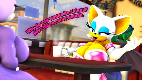 anthro beverage big_breasts breasts chair coffee coffee_mug dialogue eyewear eyewear_on_head fangs female furniture goggles goggles_on_head group huge_breasts male on_chair restaurant sitting sitting_on_chair small_breasts teeth thick_thighs trio rocketspuff sega sonic_riders sonic_the_hedgehog_(series) blaze_the_cat jet_the_hawk rouge_the_bat accipitrid accipitriform avian bat bird domestic_cat felid feline felis mammal 3d_(artwork) digital_media_(artwork)