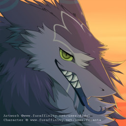 alternate_species ambiguous_gender anthro bedroom_eyes black_body black_fur evening fluffy forked_tongue fur green_eyes grey_body grey_fur grin looking_at_viewer markings multicolored_body multicolored_fur narrowed_eyes neck_tuft orange_background pupils seductive sharp_teeth simple_background slit_pupils smile solo sunset teeth tongue tongue_out tuft two_tone_body two_tone_fur sidgi loganhen sergal 1:1 2016 headshot_portrait icon low_res portrait