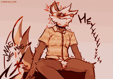 andromorph anthro biped blush bottomless bottomless_andromorph bottomless_anthro bottomless_intersex brown_body brown_fur clothed clothing facial_markings fur genitals head_markings intersex markings mask_(marking) multicolored_body multicolored_fur shirt sitting solo tail tail_motion tailwag topwear two_tone_body two_tone_fur vulva white_body white_fur lawyerdog ferar_(lawyerdog) domestic_ferret mammal mustelid musteline true_musteline weasel 2026 digital_media_(artwork) trans_(lore) trans_man_(lore)