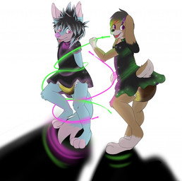 anthro biped black_nose blush bodily_fluids bottomwear clothed clothing diaper digitigrade dipstick_ears duo ear_markings eyebrows feces femboy front_view fur furgonomics genital_fluids hair happy humanoid_hands leg_markings looking_at_viewer male markings multicolored_ears open_mouth rear_view scatplay shirt skirt smile socks_(marking) soiled_diaper soiling standing tail tail_through_skirt topwear unclean_diaper urine used_diaper watersports wearing_diaper wet_diaper wetting operationfluff dubcub lagomorph leporid mammal rabbit species_request character_request hi_res