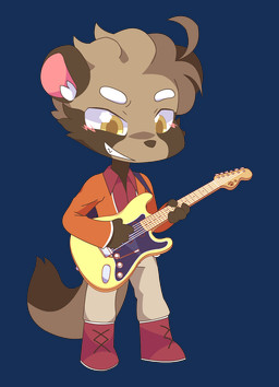 anthro blush blush_lines brown_body brown_fur brown_tail clothed clothing electric_guitar fur guitar holding_guitar holding_musical_instrument holding_object musical_instrument orange_clothing pink_body pink_fur plucked_string_instrument red_clothing smile solo string_instrument tail topwear white_body white_clothing white_fur yellow_eyes yonkagor vince_(yonkagor) canid canine mammal raccoon_dog 2019 alpha_channel