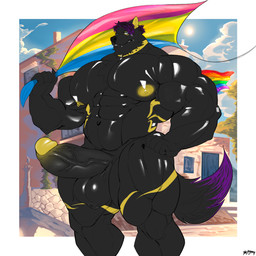 abs anthro balls big_balls big_penis collar egyptian genitals lexa_pharaoh lgbt_pride male muscular muscular_male nipples nude pansexual_pride_colors pecs penis pride_colors standing vein veiny_penis yellow_nipples unknown_artist canid canine canis jackal mammal 1:1 absurd_res hi_res