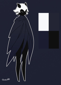 anthro black_body cloak clothing color_swatch female grey_background grey_cloak grey_clothing onidrif poncho salvia_(nickzilla) simple_background slim solo hollow_knight:_silksong hollow_knight_(franchise) team_cherry arthropod humanoid insect vessel_(species) hi_res
