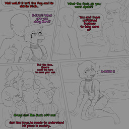 abs angry anthro attack bald beach bikini biped bodily_fluids bone_frill bully bullying clothed clothing cloud cross-popping_vein crossdressing day dialogue fantasy_slur feathered_tail feathers feet femboy fingers frill_(anatomy) gesture group hair hand_gesture homophobia homophobic_slur human_on_anthro humanoid_feet humanoid_hands interspecies long_tail male male/male markings outside pecs plantigrade pointing pointing_at_another profanity pupils scared short_hair shout small_pupils smile smirk speech_bubble striped_markings stripes surprised sweat sweatdrop swimwear tail talking_to_another text toes topless topless_anthro topless_male two-piece_swimsuit arsenic_iii cavemanon_studios goodbye_volcano_high ko_op_(game_developer) snoot_game anon_(snoot_game) sage_(gvh) dinosaur dromaeosaurid human mammal microraptor prehistoric_species reptile saurischian scalie theropod 1:1 2023 black_and_grey comic english_text hi_res monochrome multiple_scenes