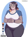 anthro big_breasts bottomwear breasts clothed clothing female overweight overweight_anthro overweight_female pants shirt smile solo topwear lallamitan_t common_hippopotamus hippopotamid mammal absurd_res digital_media_(artwork) hi_res