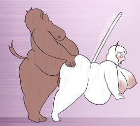 anthro blush bodily_fluids breasts brown_body brown_fur duo female female_penetrated fur male male/female male_penetrating male_penetrating_female moobs nipples obese obese_anthro obese_female obese_male overweight overweight_anthro overweight_female overweight_male penetration sex sweat white_body white_fur oxkingky cat_diana_(oxkingky) wilfred_(oxkingky) canid canine canis domestic_cat domestic_dog felid feline felis mammal 2026