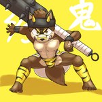 abs anthro band-aid bandage barefoot bulge clothed clothing feet male muscular muscular_male muscular_young pecs scar solo topless young young_anthro sakai_(artist) setsubun canid canine canis mammal wolf 1:1 hi_res