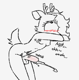 anthro antlers armpit_hair balls bent_over blush bodily_fluids body_hair breasts cum cumshot ejaculation eye_roll eyelashes genital_fluids genitals gynomorph hair hands-free horn intersex leaning leaning_forward looking_pleasured moan nude onomatopoeia orgasm penis pubes raised_tail solo sound_effects tail text throbbing throbbing_penis vein funnysillydog deer mammal english_text restricted_palette
