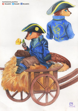 anthro biped blue_eyes chibi clothed clothing fully_clothed hat hay headgear headwear holding_object jacket looking_back male simple_background sitting solo topwear vehicle wagon white_background murazaki mammal pangolin absurd_res hi_res traditional_media_(artwork)