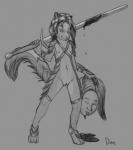 anthro armor blood bodily_fluids claymore death decapitation female genitals gore grey_background holding_melee_weapon holding_object holding_sword holding_weapon melee_weapon nipples pussy severed_body_part severed_head simple_background solo sword unconvincing_armor weapon young young_anthro young_female danslittlefurs human mammal mephitid skunk 2017 greyscale monochrome signature