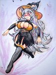 big_breasts boots breasts clothing female footwear full_cleavage grey_hair hair hat headgear headwear inner_boob legwear magic_user rat_ears red_eyes shoes skindentation smile squish tan_body thick_thighs thigh_boots thigh_highs thigh_squish witch witch_costume witch_hat sheebibites vtuber boo_the_rat animal_humanoid humanoid mammal murid murine rat rodent absurd_res hi_res painting_(artwork) traditional_media_(artwork) traditional_painting_(artwork) traditional_watercolor_(artwork) watercolor_(artwork)