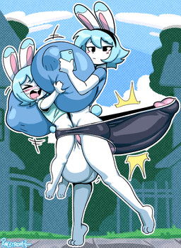 anthro balls barely_contained barely_contained_balls barely_contained_penis big_balls big_breasts big_penis black_eyes blue_hair blush bottomwear breast_grab breasts cellphone clothing dipstick_ears duo ear_markings electronics erection eyes_closed female female_anthro genitals hair hand_on_breast holding_cellphone holding_object holding_phone huge_balls huge_breasts huge_penis hyper hyper_genitalia hyper_penis larger_female male male/female male_anthro multicolored_ears nipple_outline penis phone sharing_clothing sharing_underwear shirt shorts shota size_difference small_but_hung smaller_male stretched_clothing tenting text topwear white_body young young_anthro young_but_hung young_male angstrom marco_(angstrom) molly_(angstrom) lagomorph leporid mammal rabbit 2025 digital_media_(artwork) english_text hi_res brother_(lore) brother_and_sister_(lore) incest_(lore) sibling_(lore) sister_(lore)